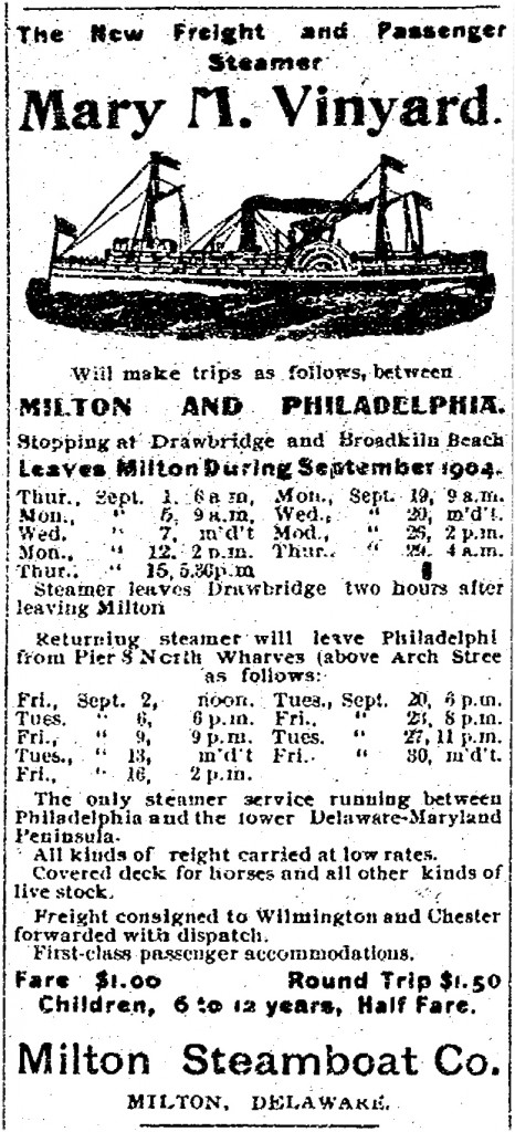 Milton Steamer Schedule in September 1904