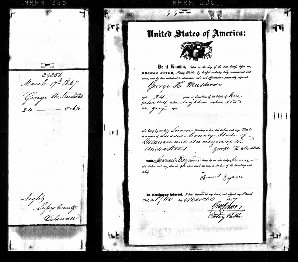 G. H. Mustard Seaman's Protection Certificate