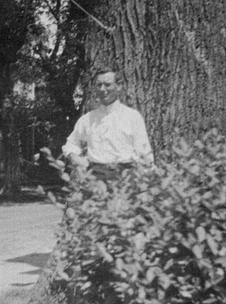 Only known photograph of David A. Conner, probably taken by daughter Laura, in front of a large poplar tree at the corner of Federal and Poplar Streets. The street is named for the tree, which was cut down some years later after having dangerously decayed.