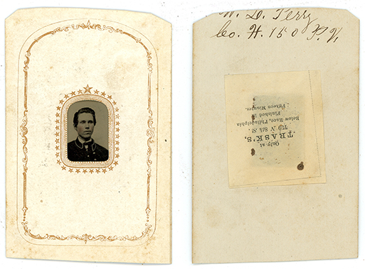 Original miniature tintype of William L. Perry, front and back shown