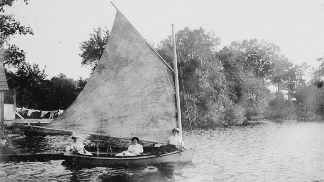 Three women in a sailboat, probably on Wagamon's Pond or the Broadkill