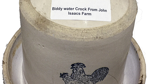 Crock used to provide water to biddies (chicks) - collection of Hobby Isaacs, used by permission